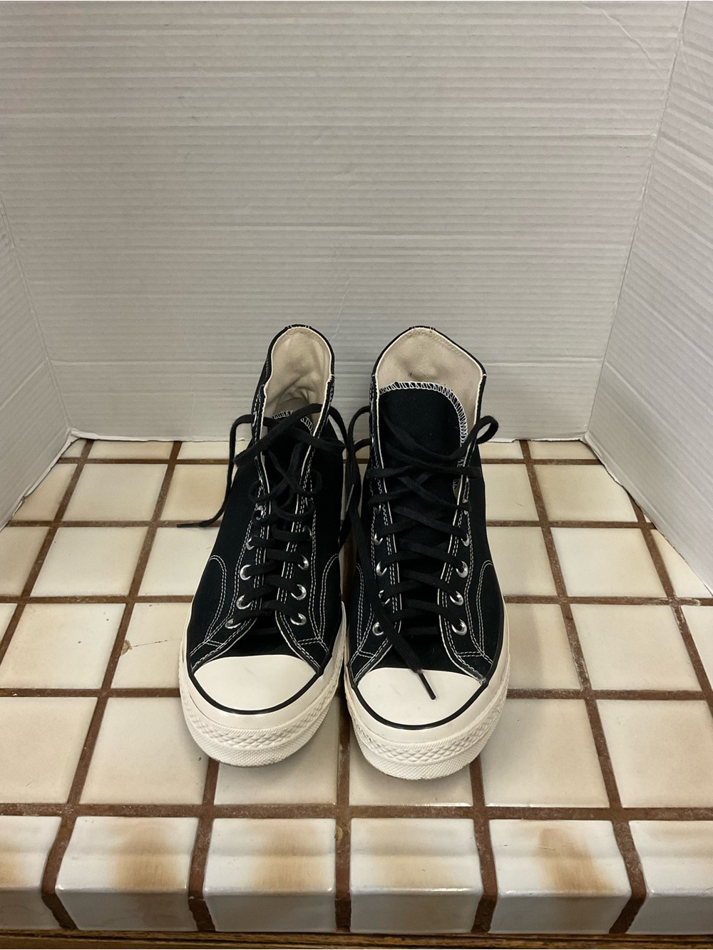 Men's Black High-Top Canvas Sneakers with White Sole